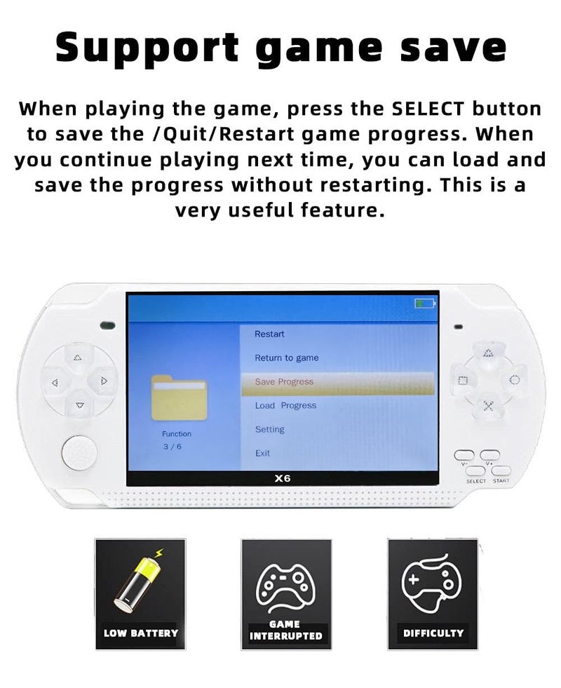 JXD Handheld Game Console 4.3 inch 8GB Built in 2000 Games for Multiple Simulators X6 Retro Video Game Console Mp3/4/Ebook TV Out Mini Hand Portable Game Player Device Holiday (White) - Image 3